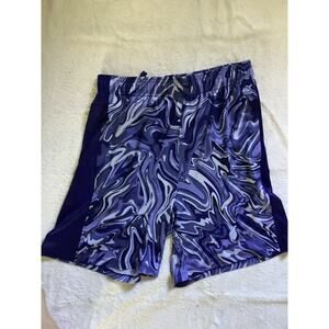 New $50 Under Armour Blue Wavy Print Poly Elastane Running Shorts Mens Size M